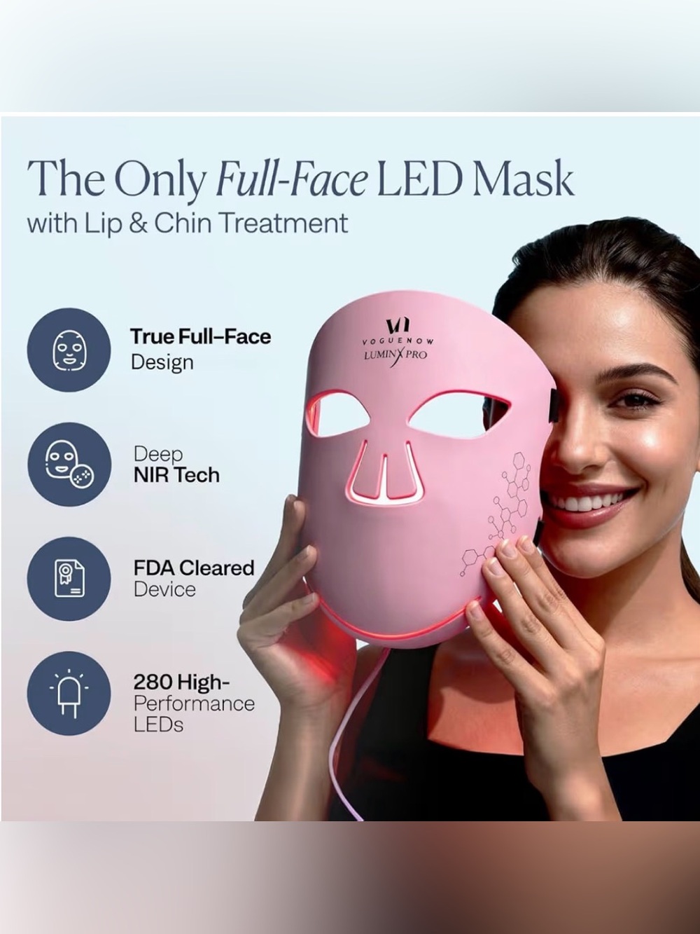 VogueNow Pink Full-Face LED Mask for Women